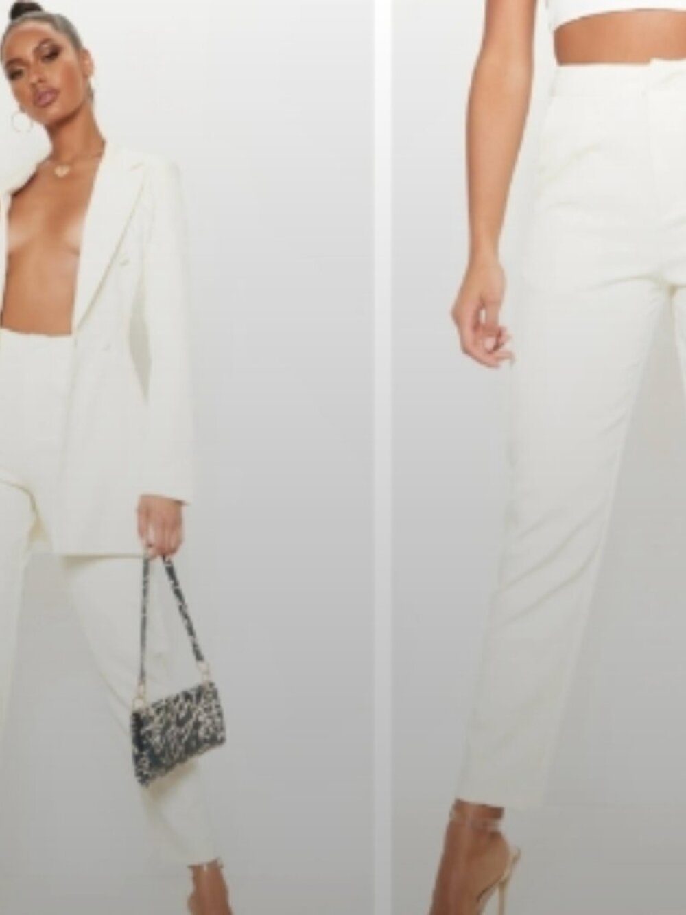 NWT‎ Pretty Little Thing cream cropped high-waisted pleated trousers